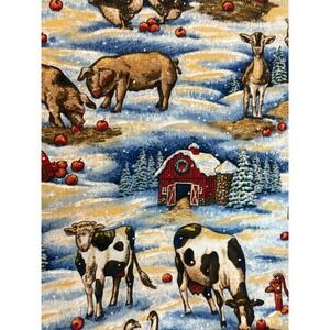 VTG new Farm Winter Fabric 1 yard scene 35" X 44" horses‎ pigs snow sheep
